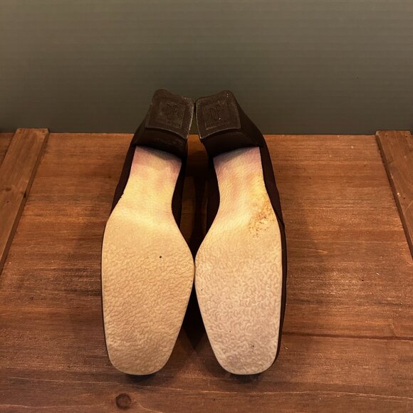 Donald J Pliner Womens Loafer Brown Fabric Block Heels Square Toe Slip On 7.5 - Picture 10 of 10